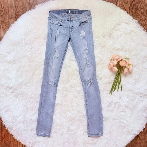 Distressed Skinny Jeans Light Wash Ripped Denim Size 3 Y2K Festival Special A - Picture 2 of 10